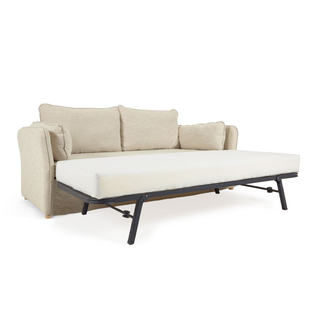 Tanit sofa bed in white with natural finish solid beech wood legs. 210 cm FSC Mix Credit